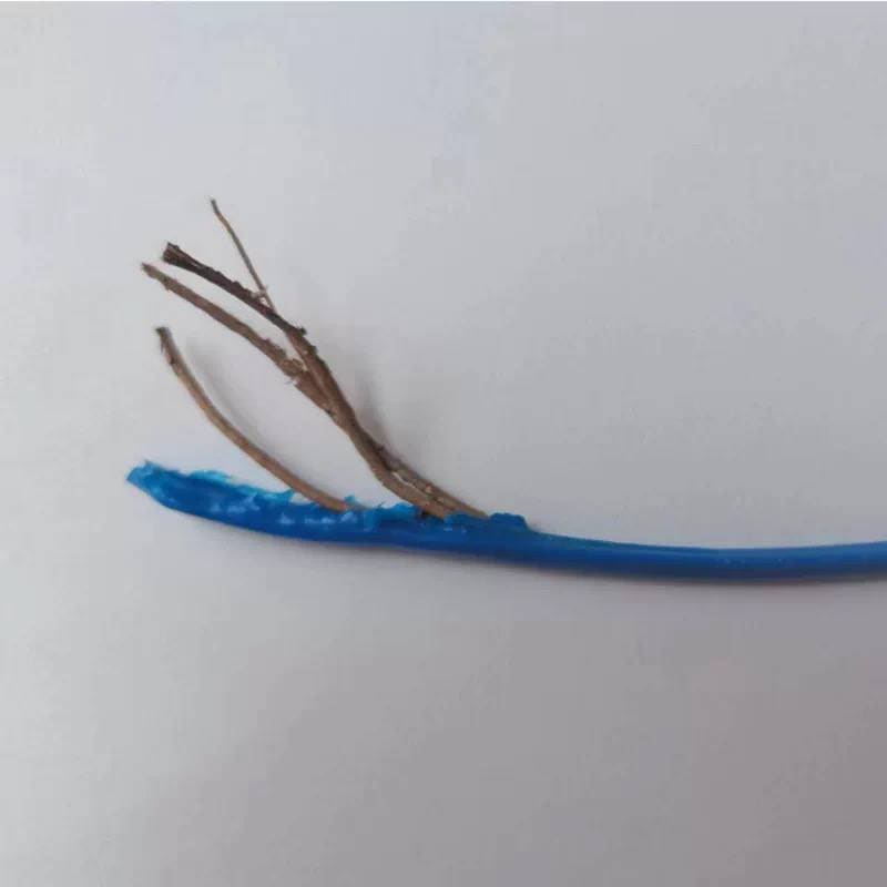 Stripped thermal sensor cable end exposing the inner conductor pair and thermosensitive compound